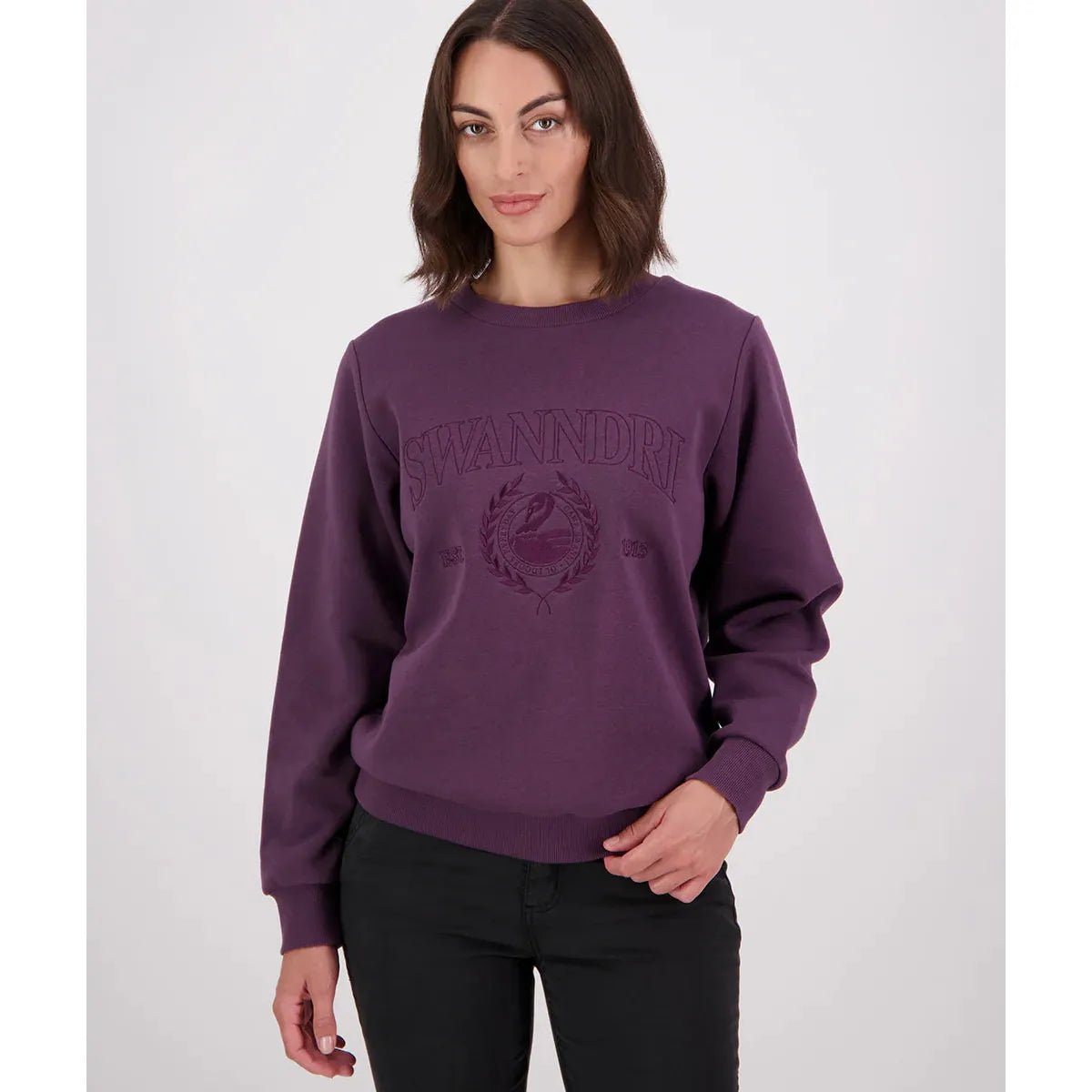 Swanndri Women's Ivy Embroidered Crew Dark Plum - Billy Goats Country Outfitters