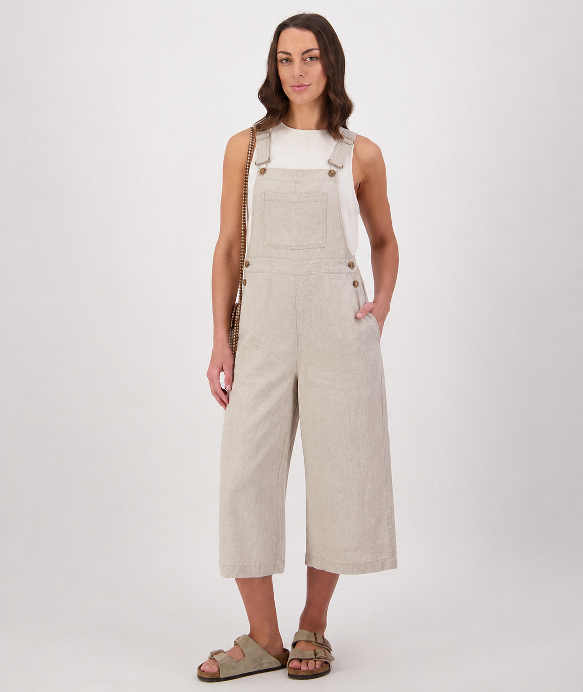 Swanndri Women's Julian Linen Dungarees - Light Stone