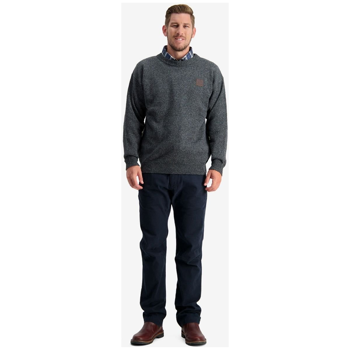 Swanndri Men's Seafarer Wool Crew Neck Jersey Charcoal Marle - Billy Goats Country Outfitters