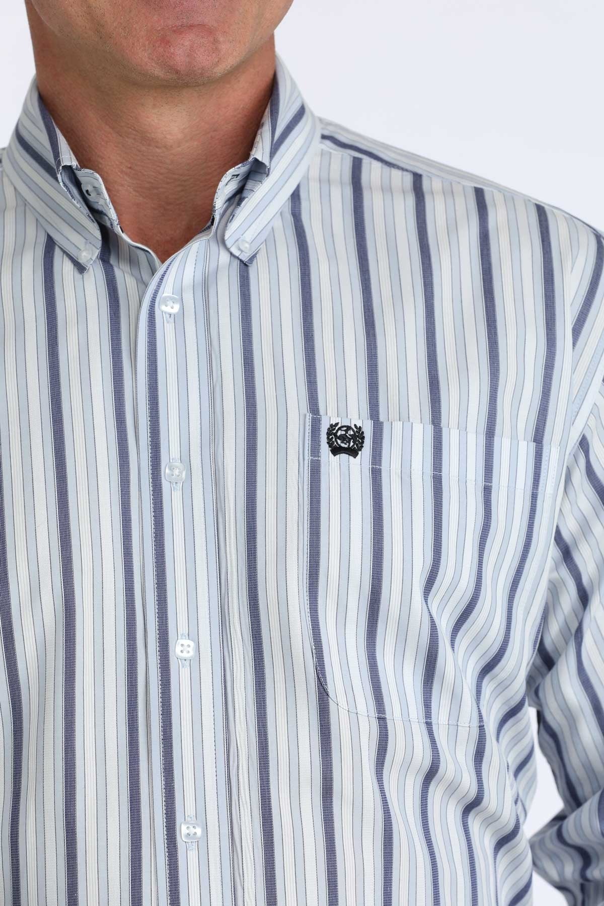 Cinch Men’s Classic Fit Button Down Shirt Blue and White Stripe – Western Work Shirt