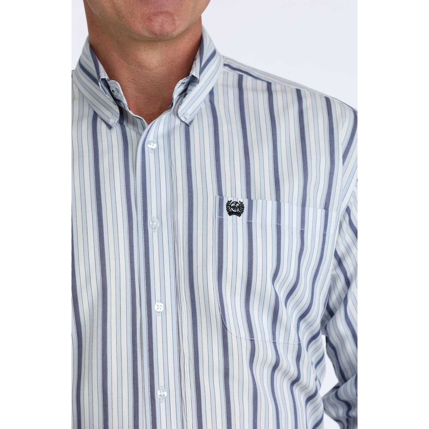 Cinch Men’s Classic Fit Button Down Shirt Blue and White Stripe – Western Work Shirt - Billy Goats Country Outfitters