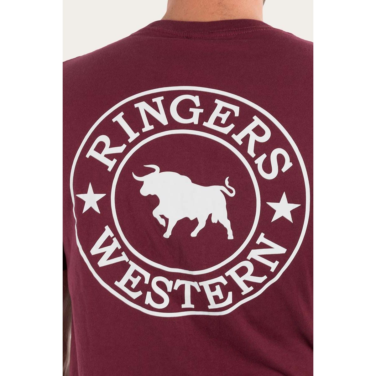 Signature Bull Mens Loose T-Shirt - Burgundy with White - Billy Goats Country Outfitters
