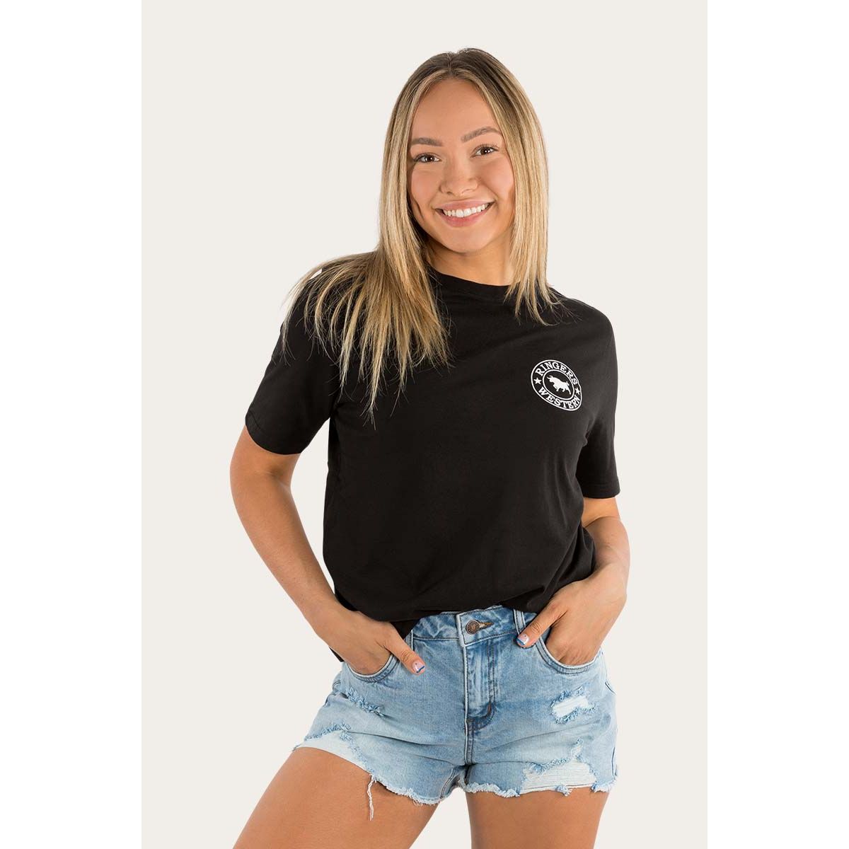 Signature Bull Womens Classic Fitted T-Shirt - Black / White