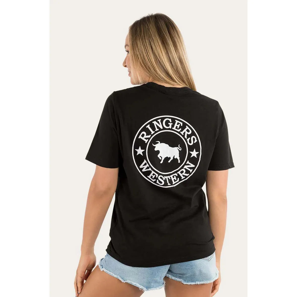 Signature Bull Womens Classic Fitted T-Shirt - Black / White