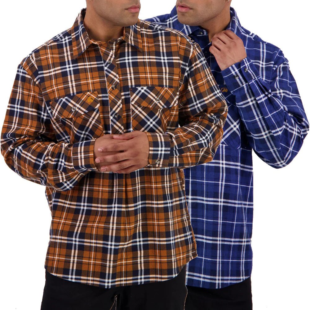 Swanndri Men’s Egmont Half Placket Flannel Shirt Twin Pack – Kauri/Midnight - Billy Goats Country Outfitters