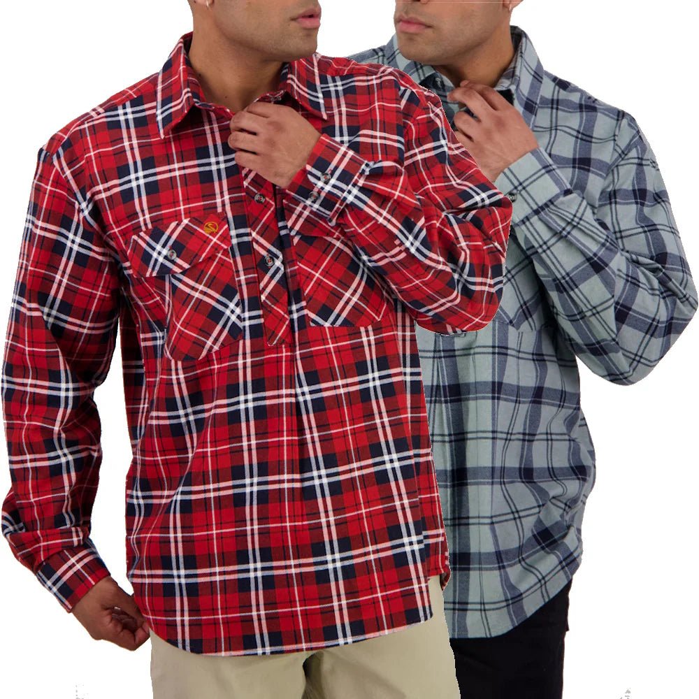Swanndri Men’s Egmont Half Placket Flannel Shirt Twin Pack – Sage/Rata - Billy Goats Country Outfitters