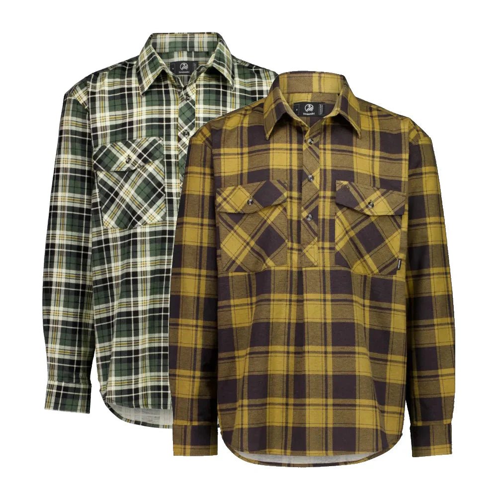 Swanndri Men’s Egmont Half Placket Flannel Shirt Twin Pack – Northlands/Bronze Olive - Billy Goats Country Outfitters