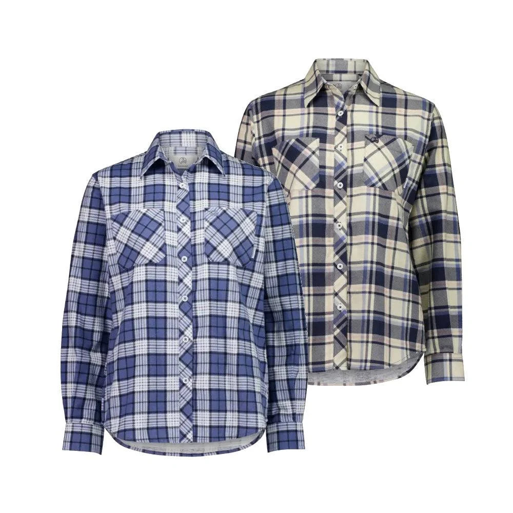 Swanndri Women's Egmont 1/2 Placket Shirt Biscuit Navy/Bluebird