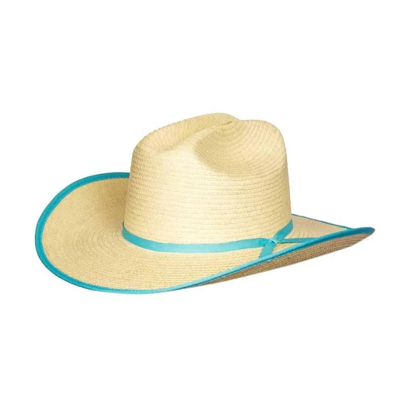 Sunbody Kids Cattleman Palm Leaf Cowboy Hat – Natural / Turquoise Bound Edge - Billy Goats Country Outfitters