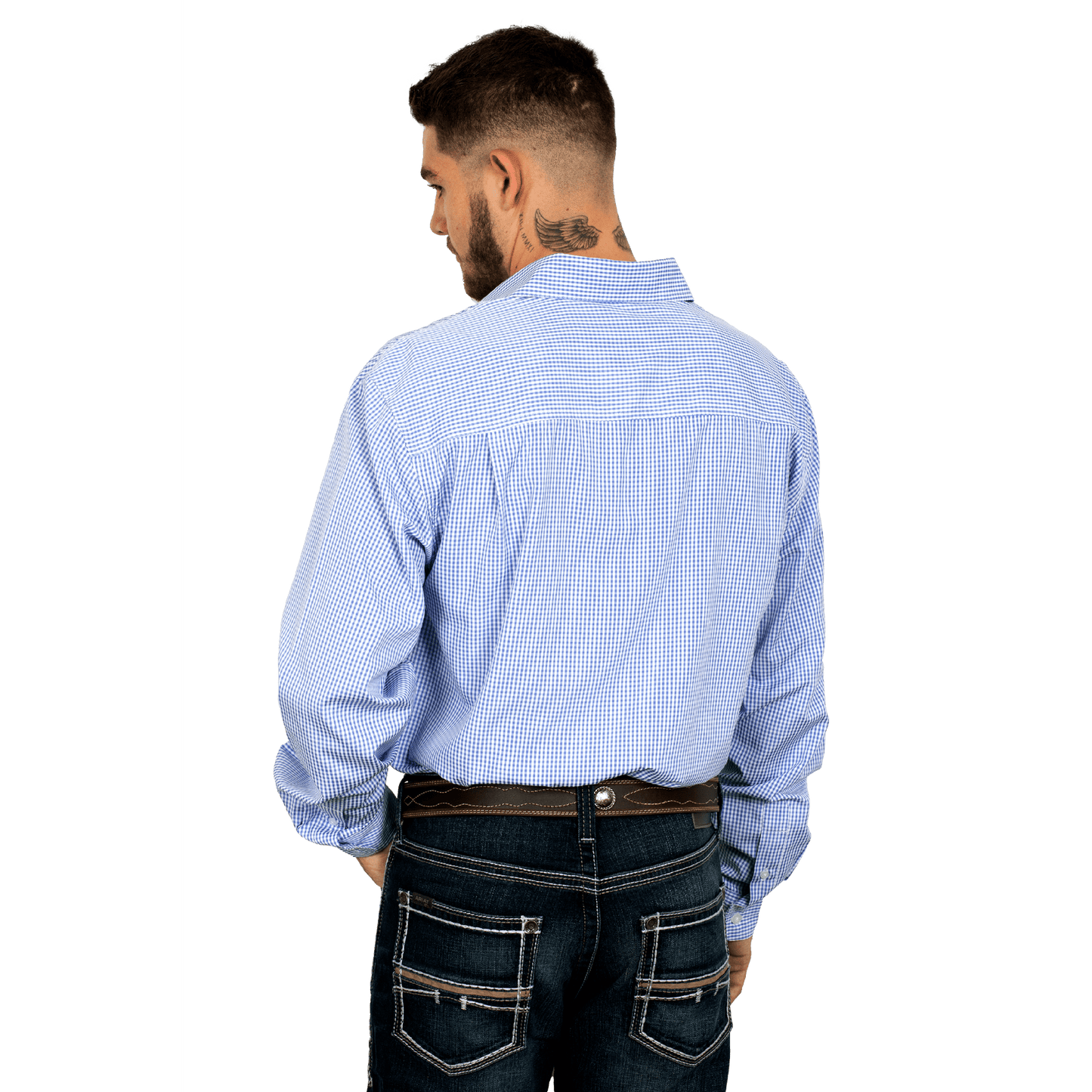 Just Country Men's Austin Full Button Print Workshirt Cornflower/White Mini Check - Billy Goats Country Outfitters