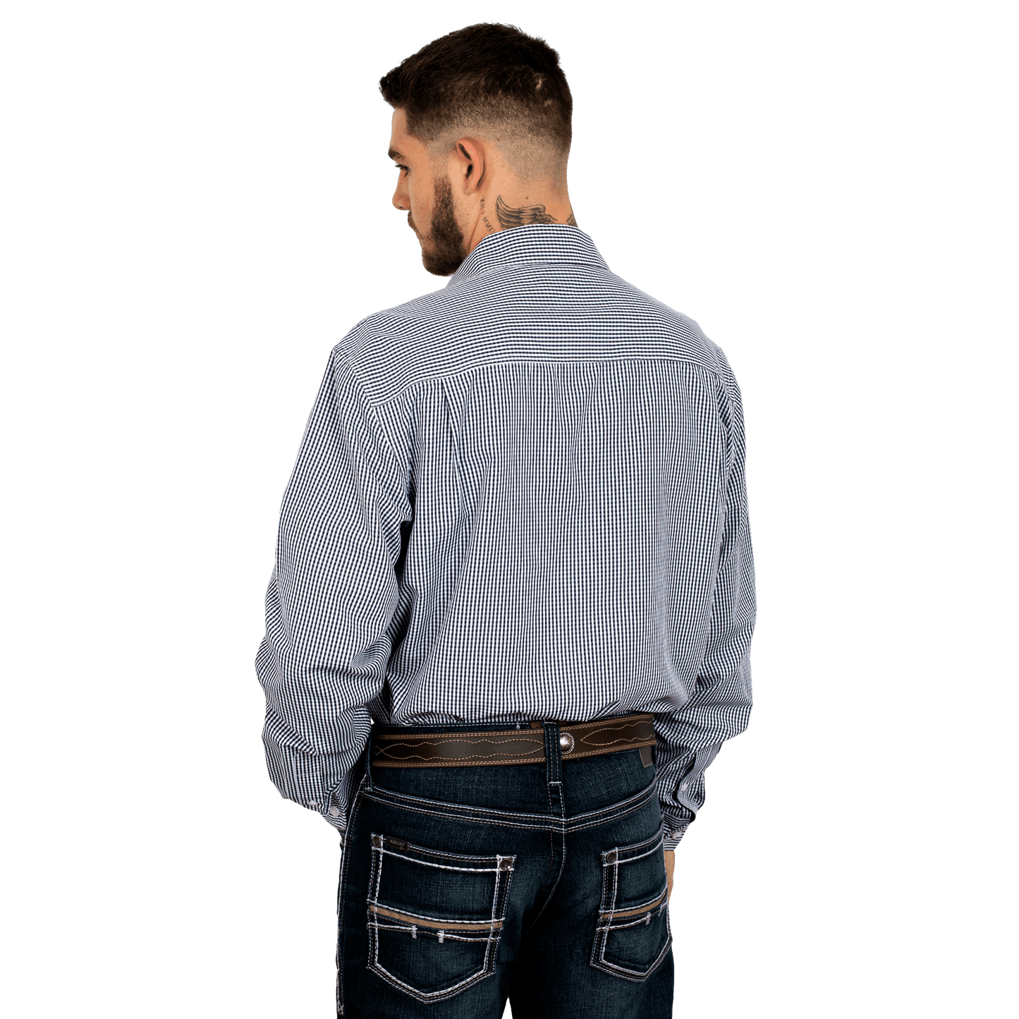Just Country Men's Austin Full Button Print Workshirt Navy/White Mini Check - Billy Goats Country Outfitters