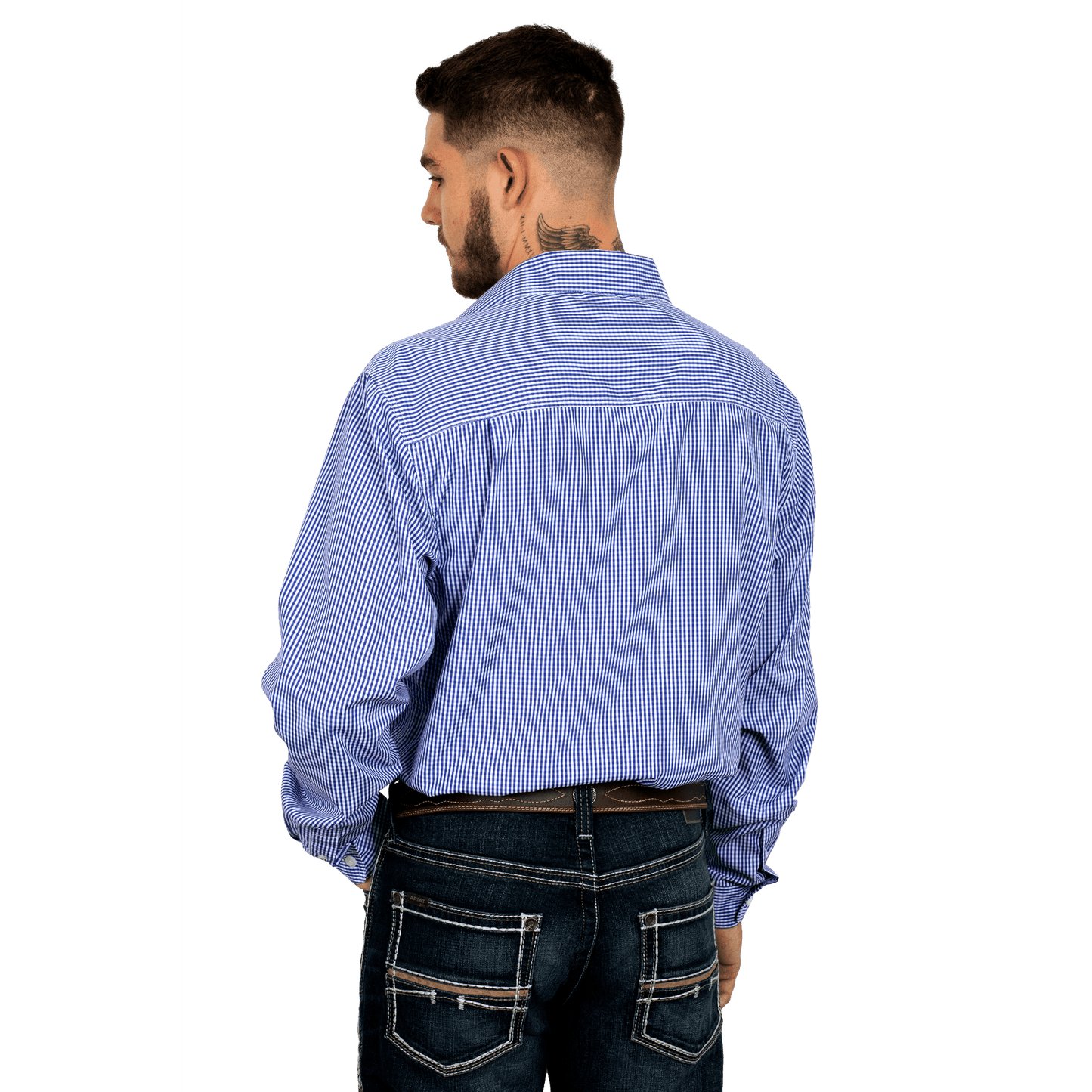 Just Country Men's Austin Full Button Print Workshirt Cobalt/White Mini Check - Billy Goats Country Outfitters