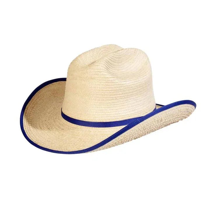 Sunbody Kids Cattleman Palm Leaf Cowboy Hat Natural with Royal Blue Bound Edge - Billy Goats Country Outfitters