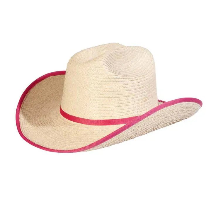 Sunbody Kids Cattleman Palm Leaf Cowboy Hat – Natural / Shocking Pink Bound Edge - Billy Goats Country Outfitters