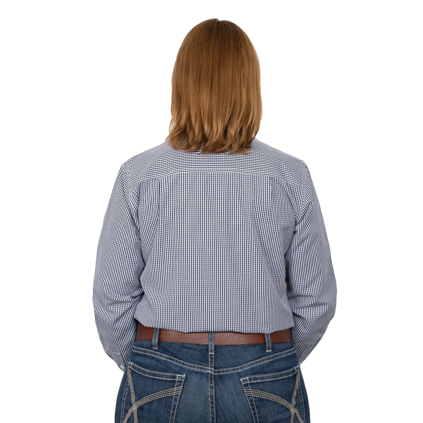 Just Country Women’s Abbey Full Button Work Shirt - Navy/White Mini Check - Billy Goats Country Outfitters