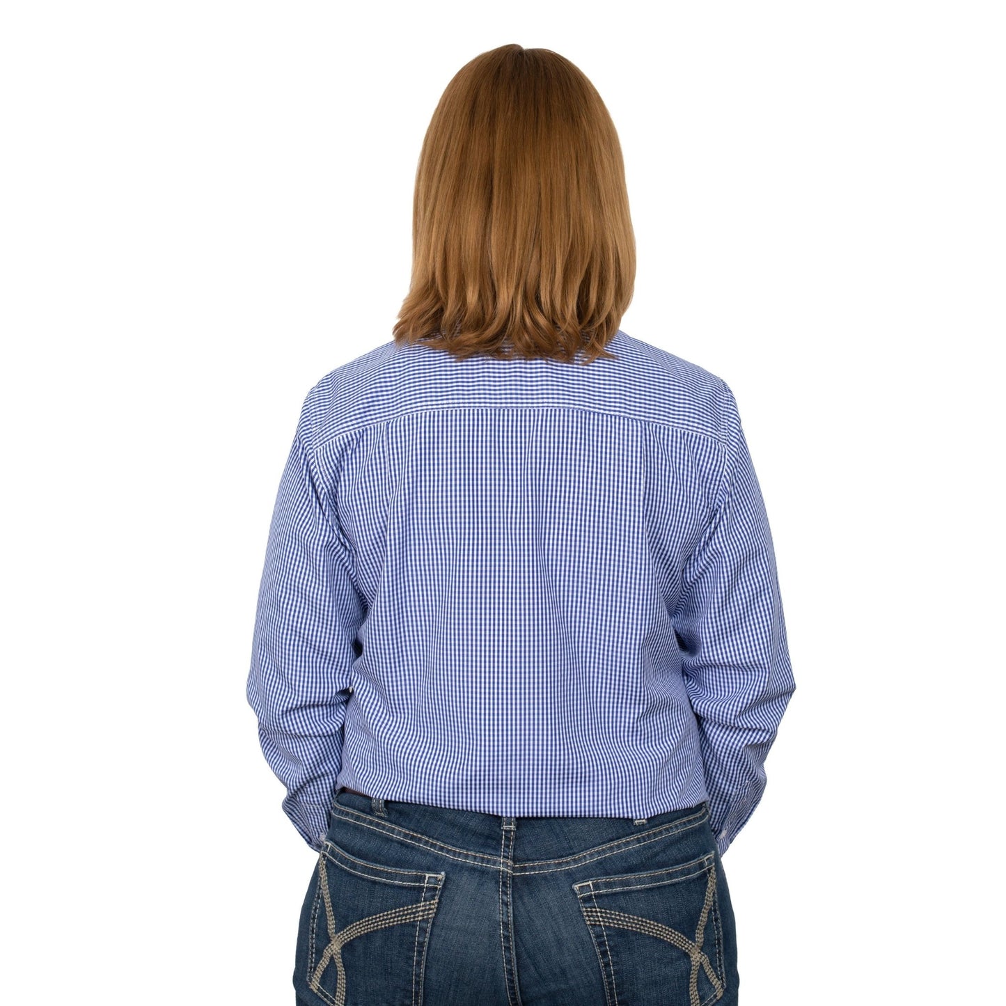 Just Country Women’s Abbey Full Button Work Shirt - Cobalt/White Mini Check - Billy Goats Country Outfitters