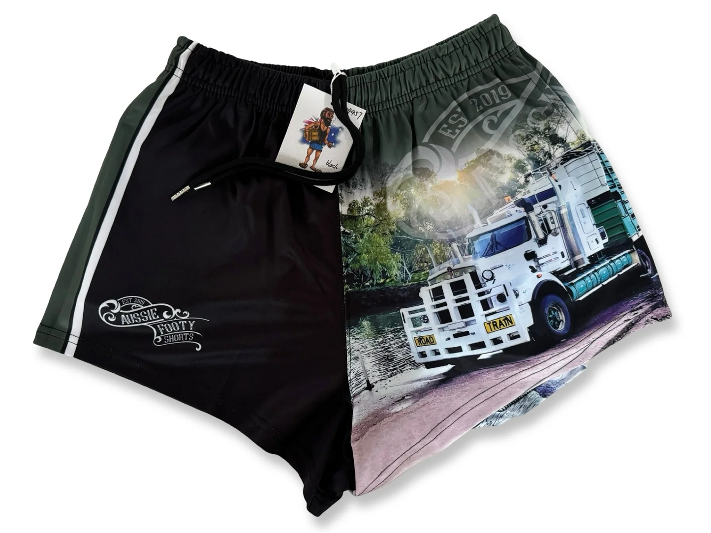 Aussie Footy Shorts Green Truck with Pockets