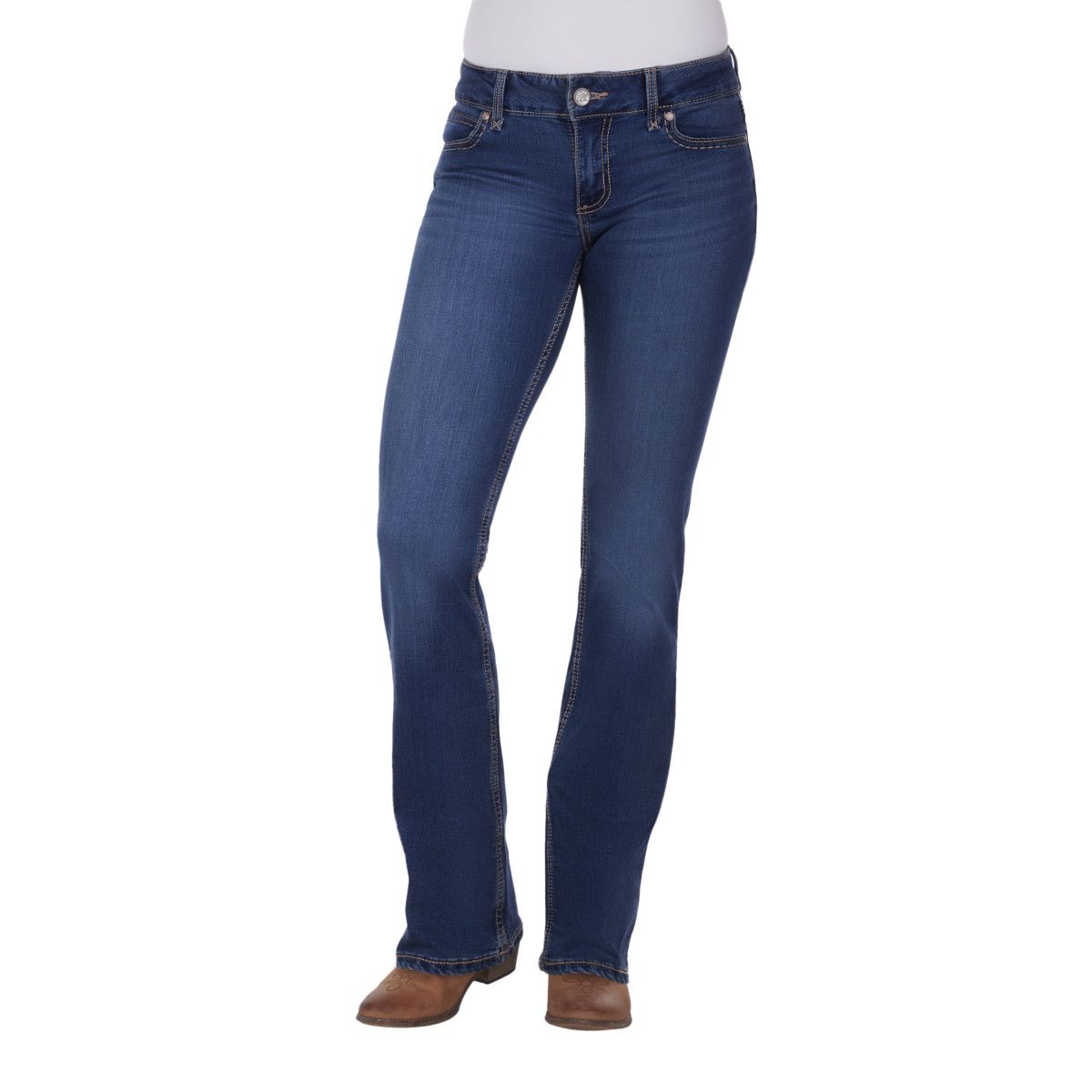 Wrangler Women’s Mid Rise Boot Cut Riding Jeans - Mae Dark Blue