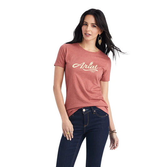 Ariat Women's Wheat Script Tee Red Clay Heather