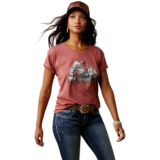 Ariat Womens Barnyard Tee Red Clay Heather