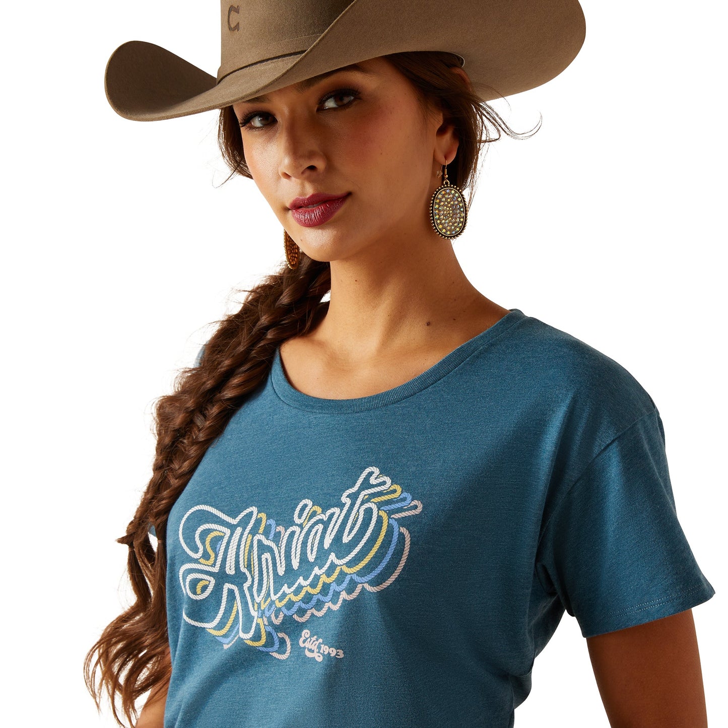 Ariat Women's  Rainbow Script T-Shirt Steel Blue Heather