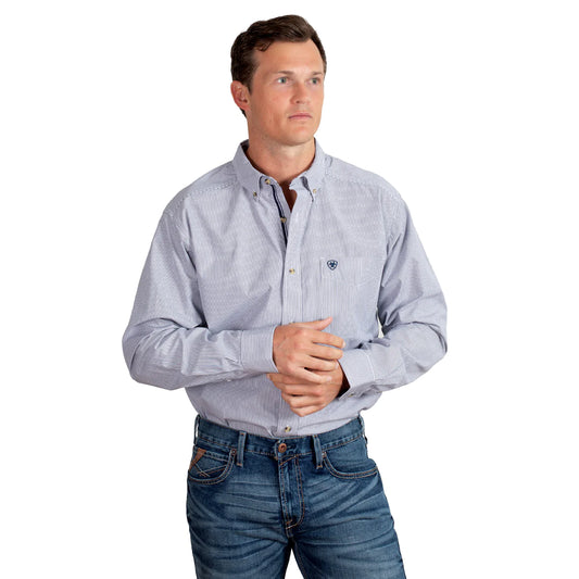 Mens Ariat Pro Series Cliff Classic Fit Shirt Navy Stripe