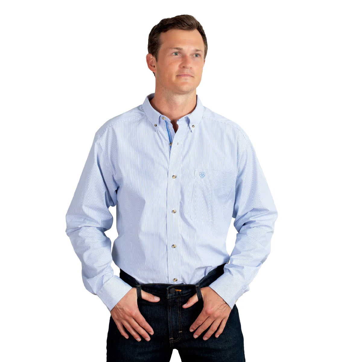 Mens Ariat Pro Series Cliff Classic Fit Shirt Blue Stripe