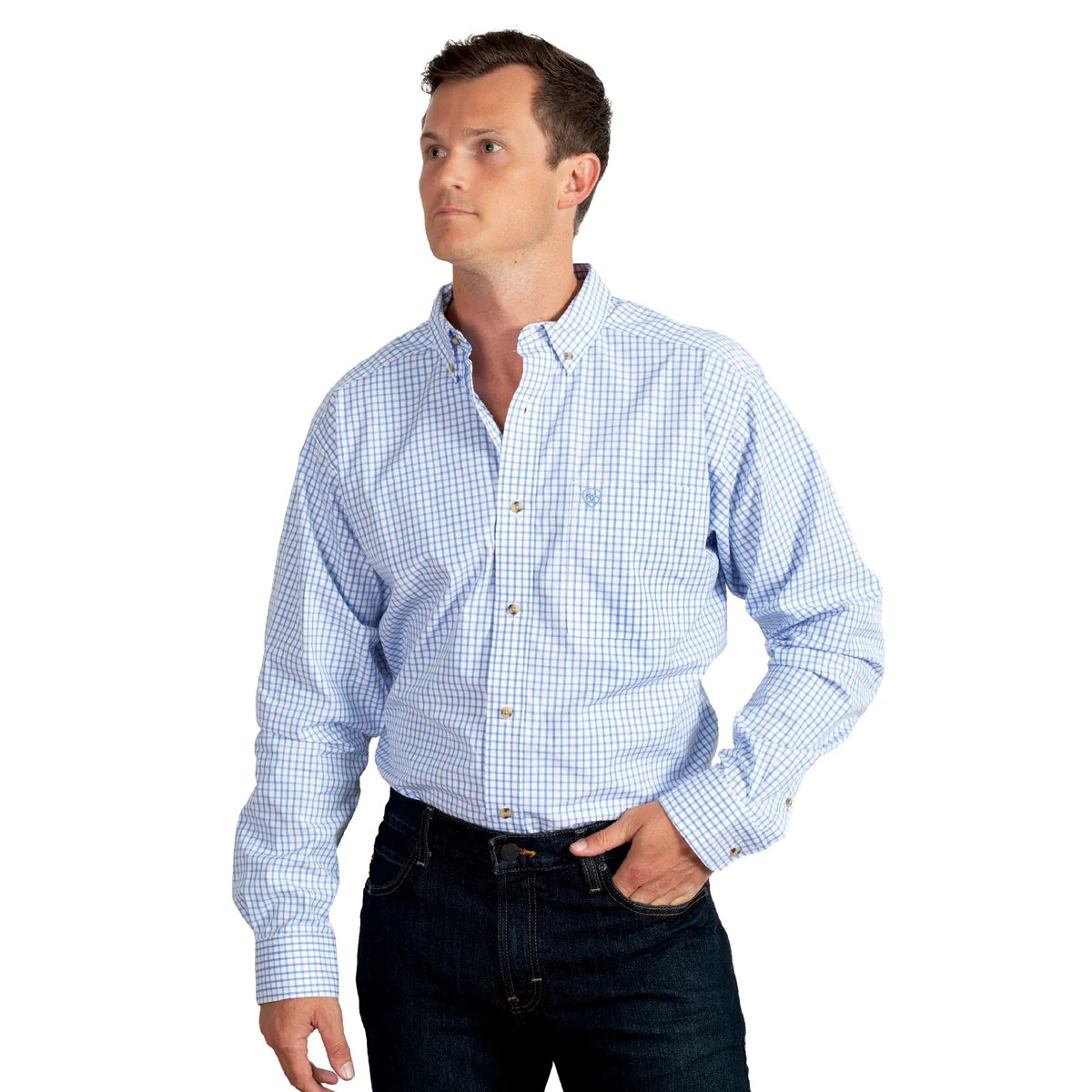 Ariat Men's Pro Series Cliff Long Sleeve Shirt – Light Blue Check