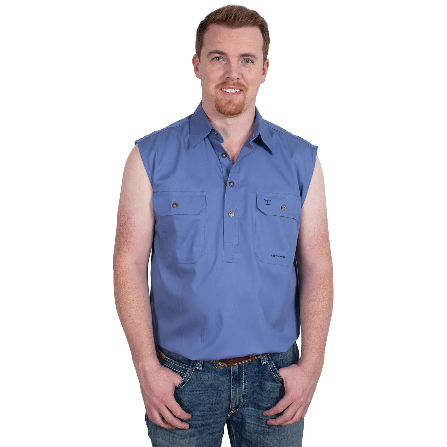 Just Country Men's Jack 1/2 Button Sleeveless - Blue