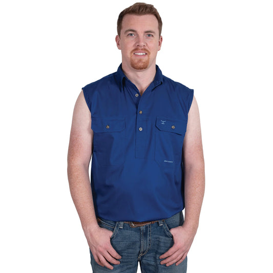 Just Country Men's Jack 1/2 Button Sleeveless - Cobalt