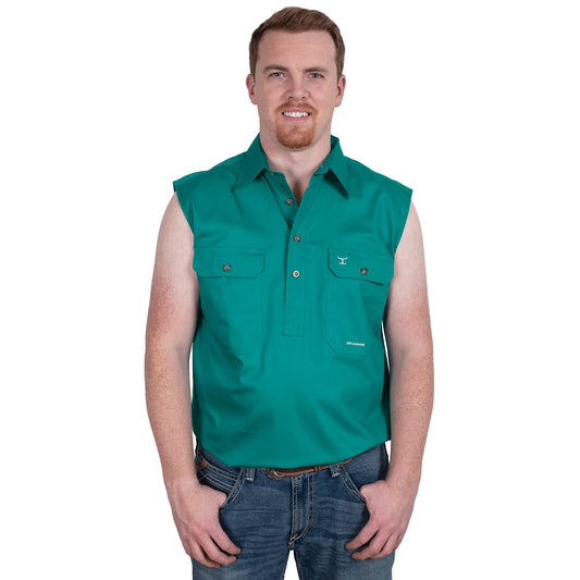 Just Country Men's Jack 1/2 Button Sleeveless - Dark Green