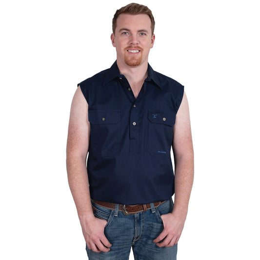 Just Country Men's Jack 1/2 Button Sleeveless - Navy