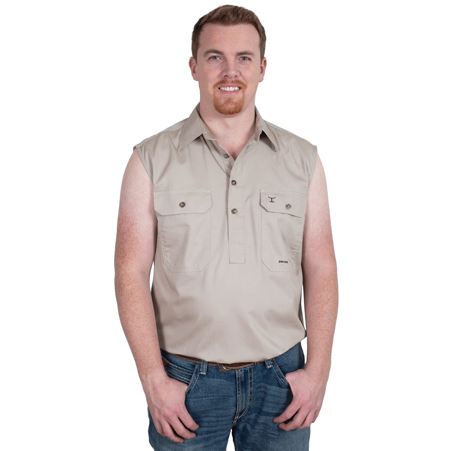 Just Country Men's Jack 1/2 Button Sleeveless - Stone