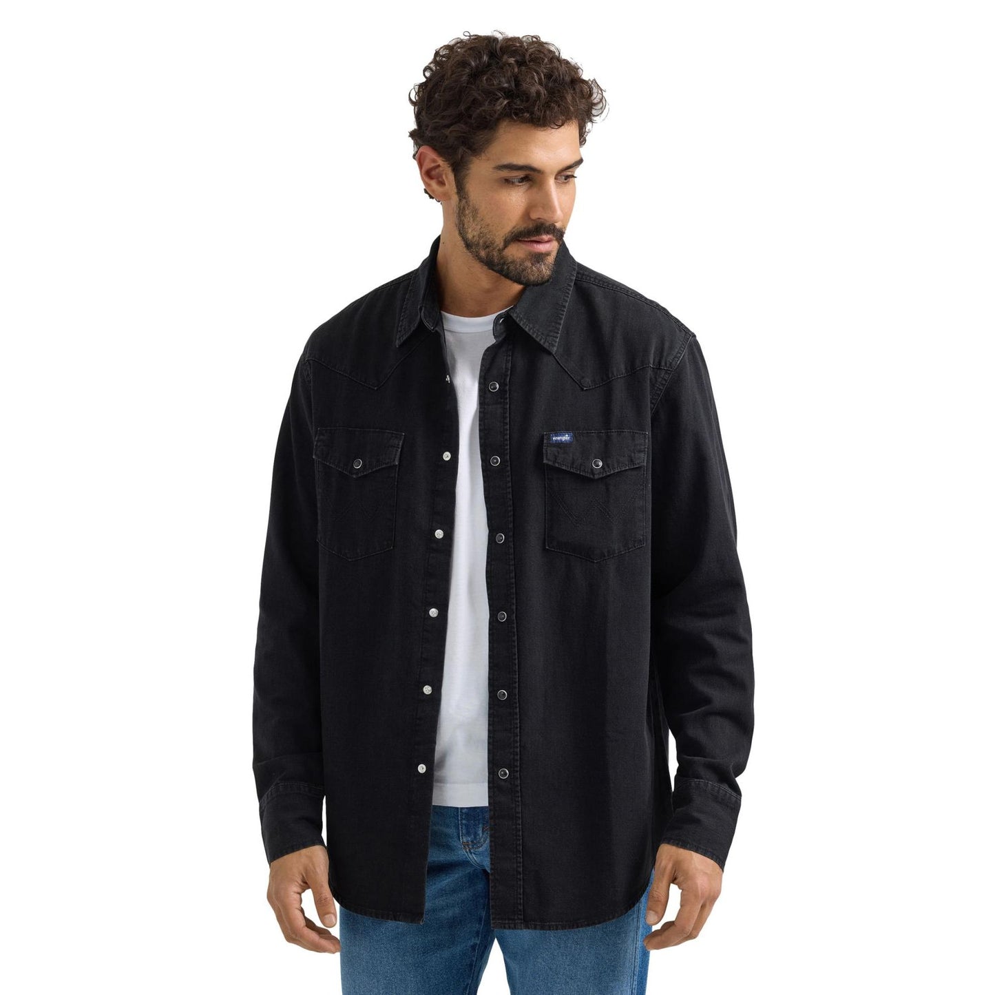 Wrangler Men’s Classic Fit Denim Shirt Black – Western Snap Work Shirt - Billy Goats Country Outfitters