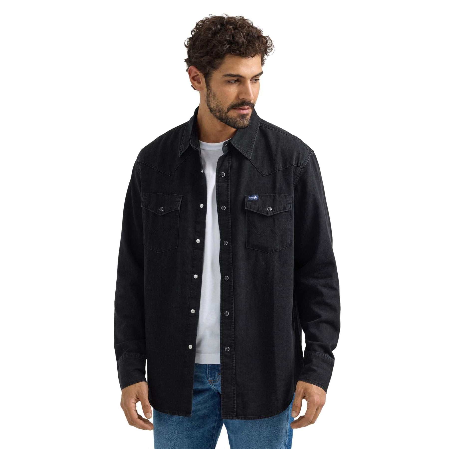 Wrangler Men’s Classic Fit Denim Shirt Black – Western Snap Work Shirt - Billy Goats Country Outfitters