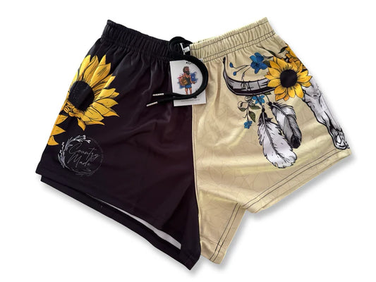 Aussie Footy Shorts Sunflower Skull - with Pockets
