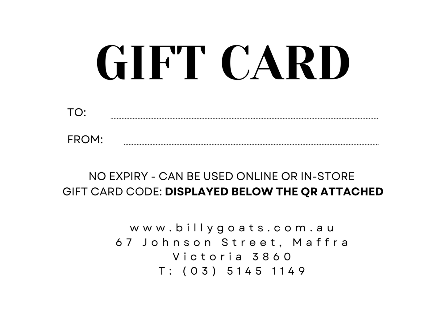 Billy Goats Country Outfitters Gift Card