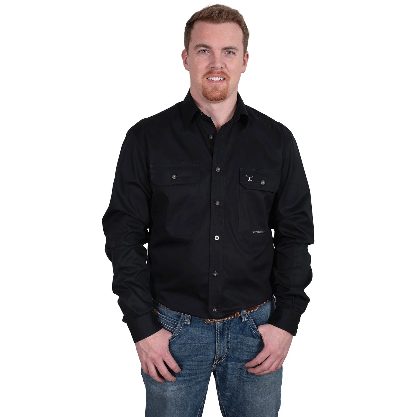 Just Country Men’s Evan Full Button Work Shirt – Black