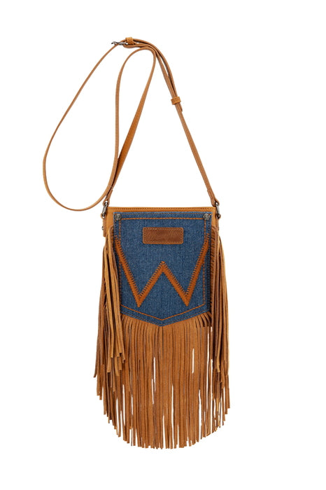 Wrangler Women's Denim Pocket Fringe Bag -Tan