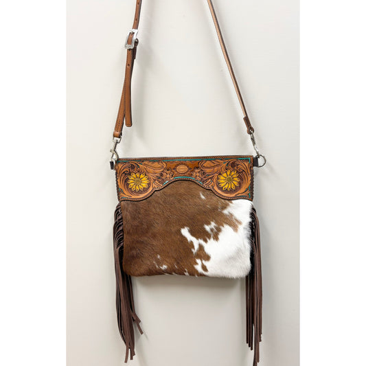 Riverstone Leather Creations Handcrafted Womens Tooled Sling Bag with Sunflower