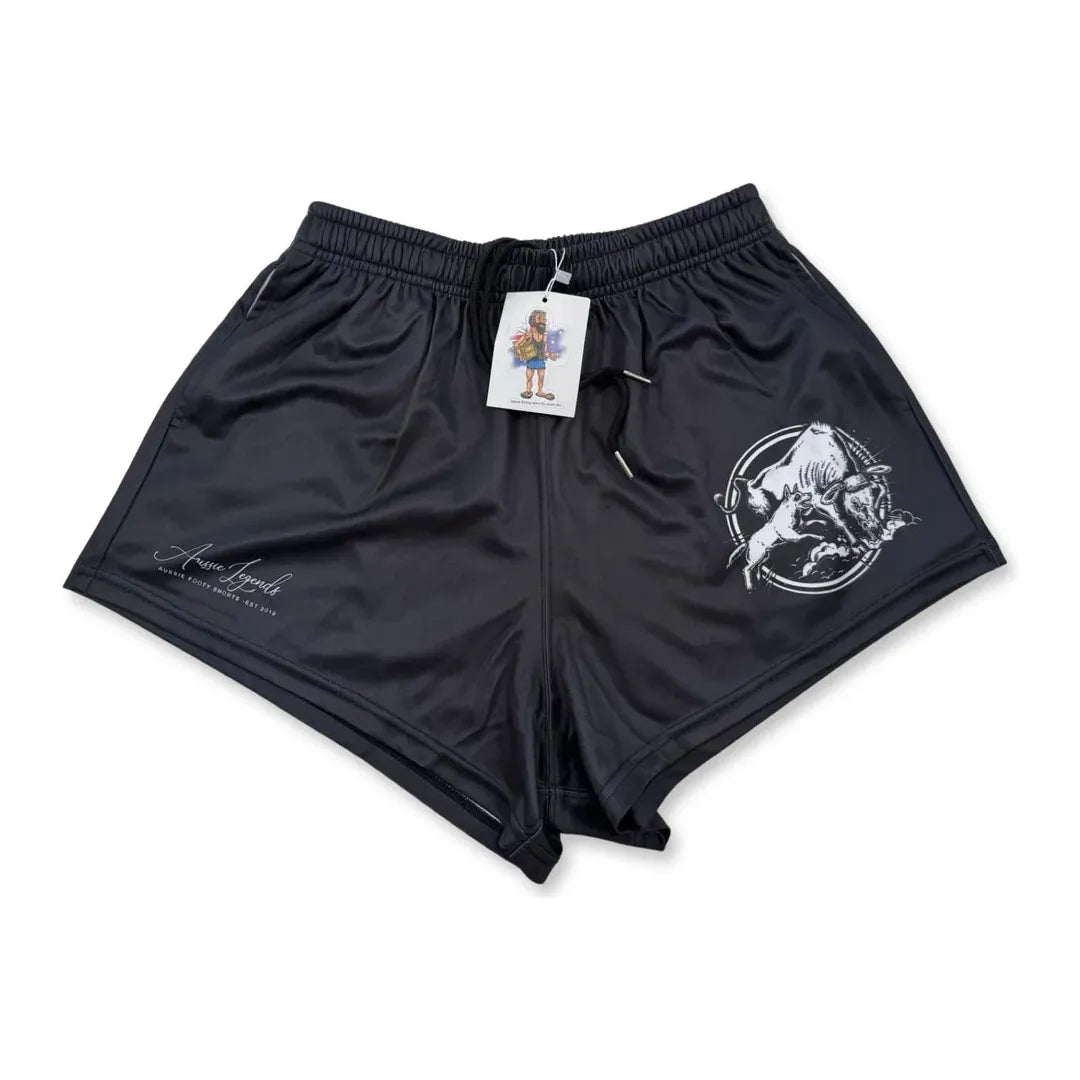 Aussie Footy Shorts Cattle Dog - Black with Pockets