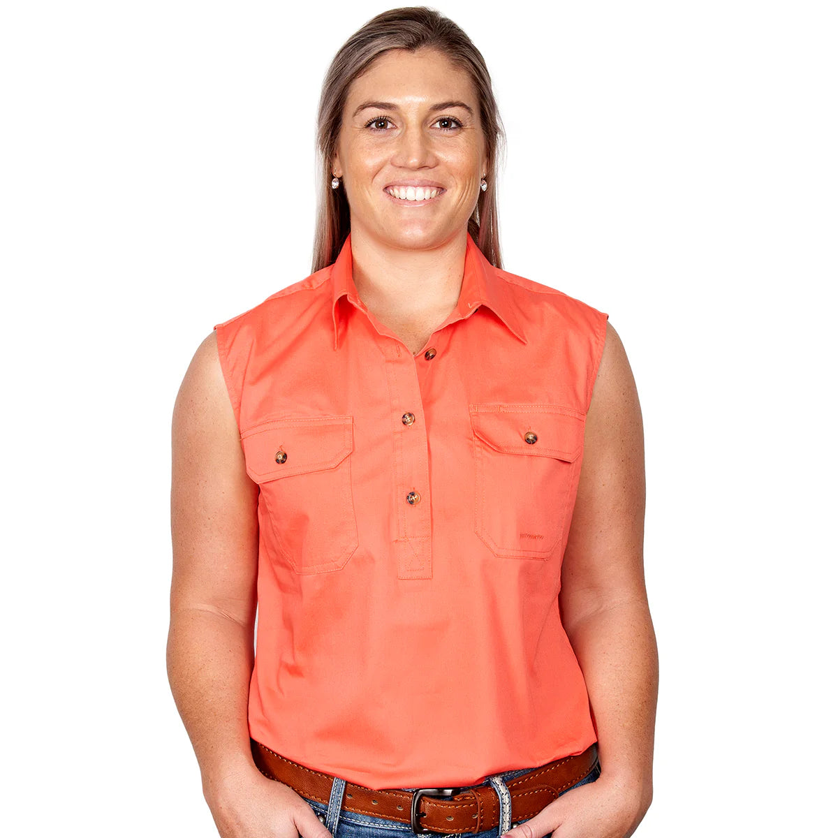 Women's - Kerry - 1/2 Button Sleeveless - Hot Coral