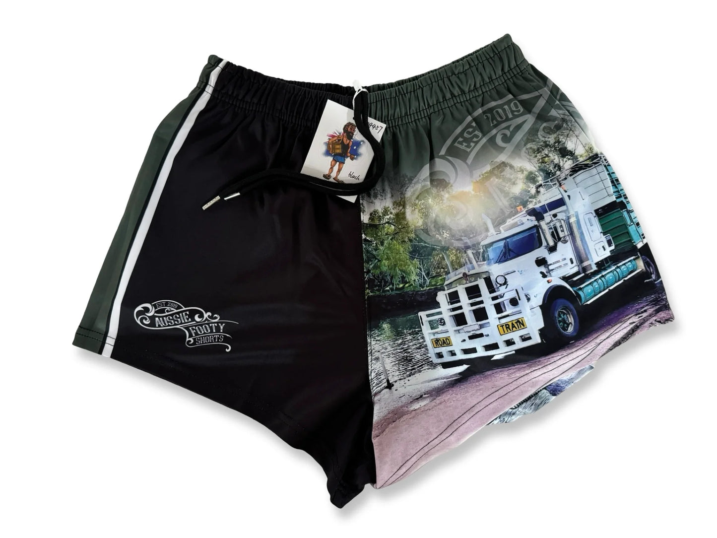 Aussie Footy Shorts Green Truck with Pockets