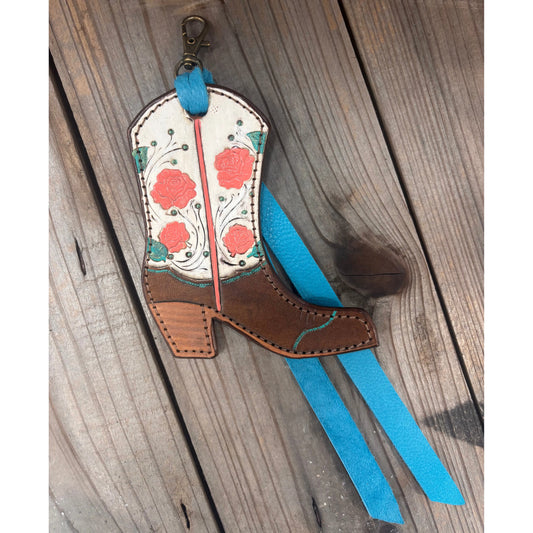 Riverstone Leather Creations Handcrafted Large Boot Keychain Blue