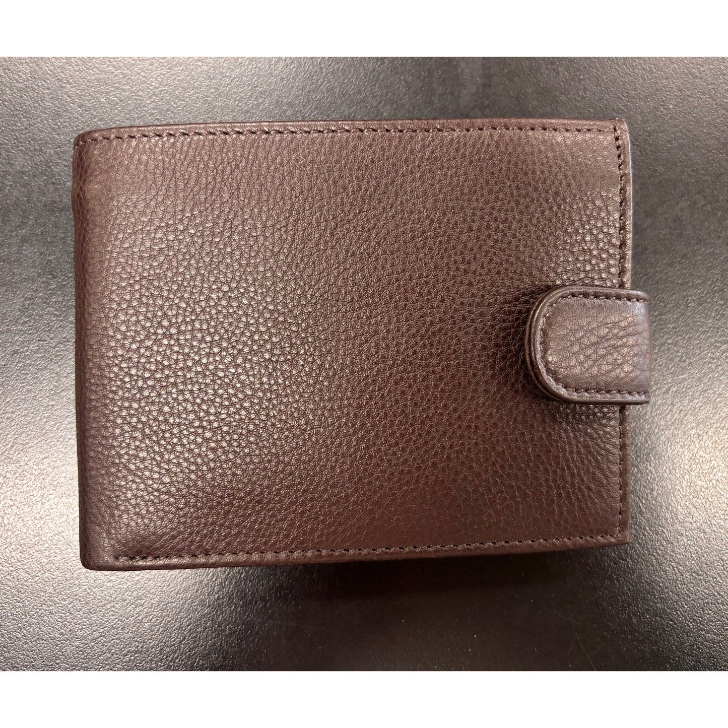 Men's Leather Wallet with Snap Closure Dark Brown
