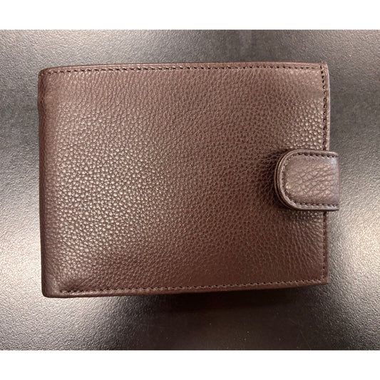 Men's Leather Wallet with Snap Closure Dark Brown