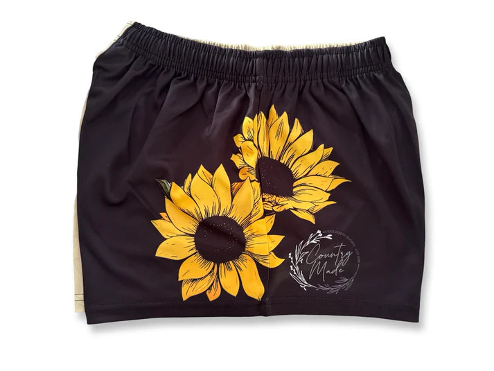 Aussie Footy Shorts Sunflower Skull - with Pockets