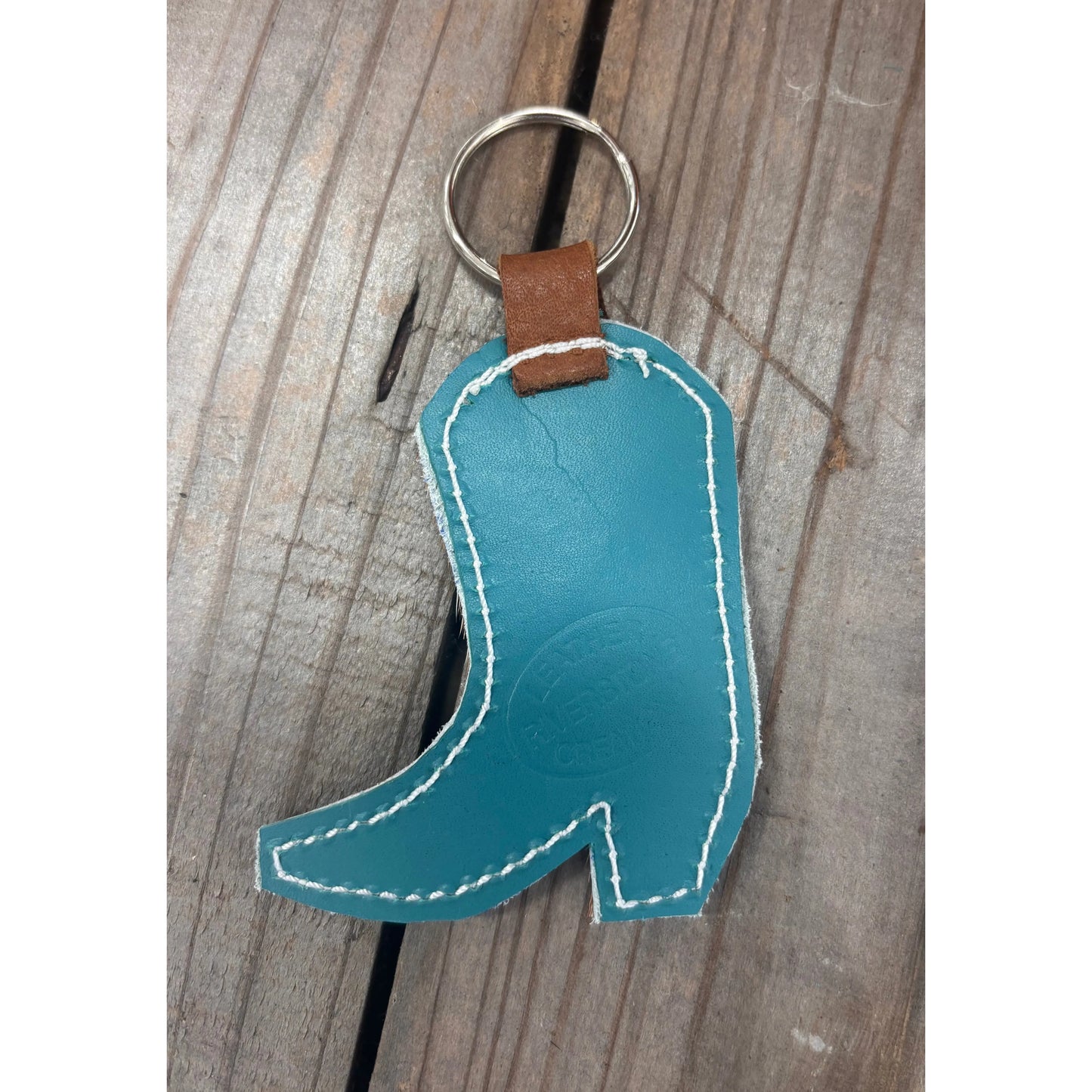 Riverstone Leather Creations Handcrafted Small Boot Keychain Blue