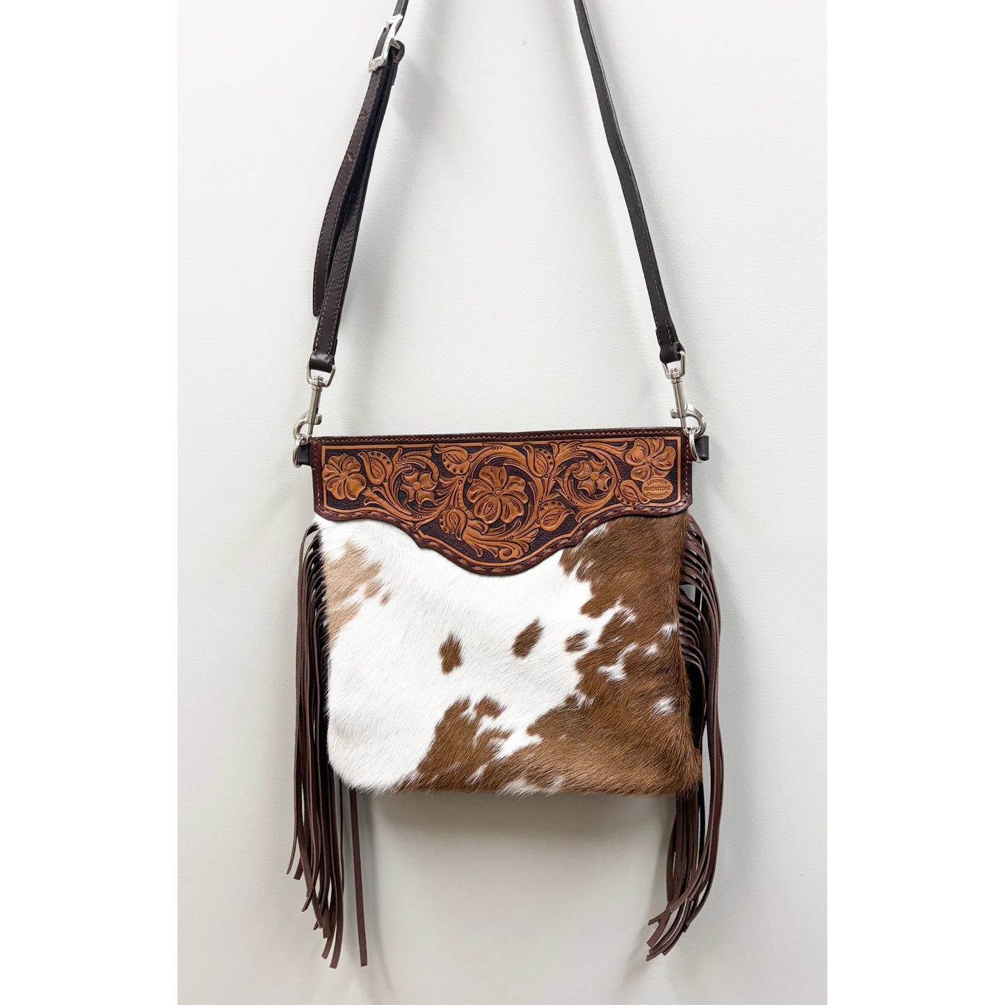 Riverstone Leather Creations Handcrafted Womens Tooled Sling Bag with Floral Tooling