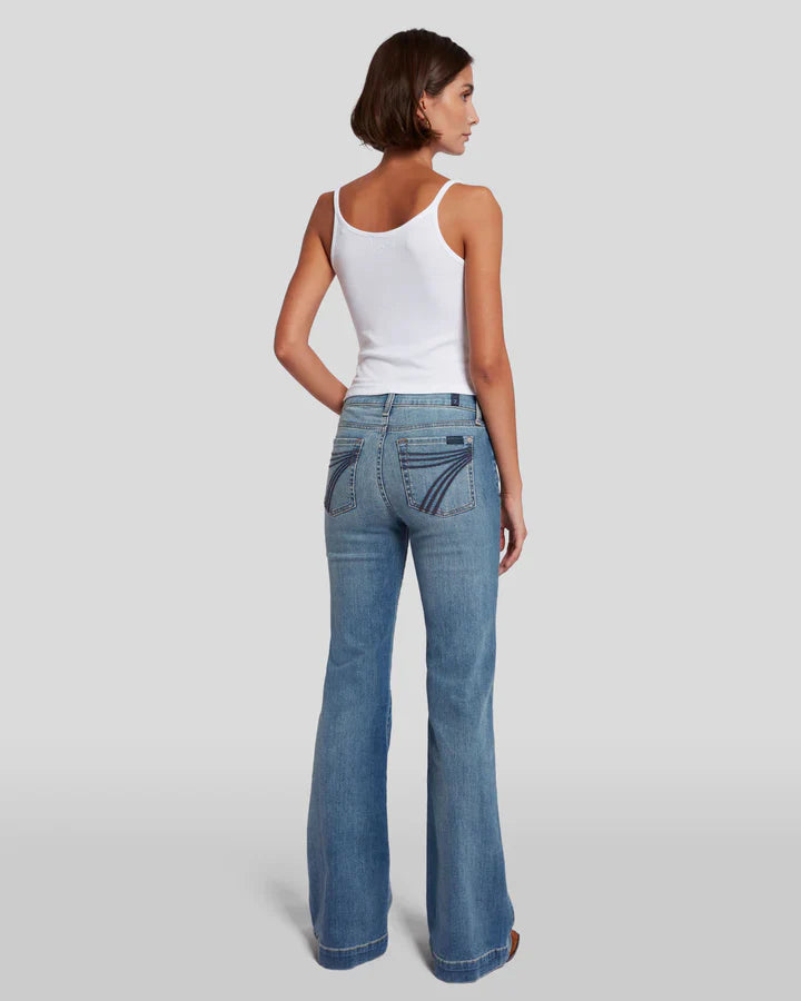 7 For All Mankind Long Dojo Bootcut Jeans – Distressed Authentic Light Wash – 36" Leg